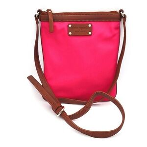 Kate Spade New York Pink Brown Nylon Leather Small Crossbody Bag